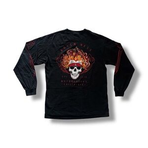 Hanes Black Long Sleeve Tee with Fiery Skull Design ☠️